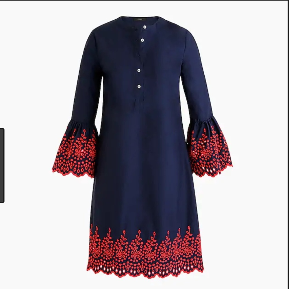 J.Crew Eyelet bell-sleeve dress-H6978-navy